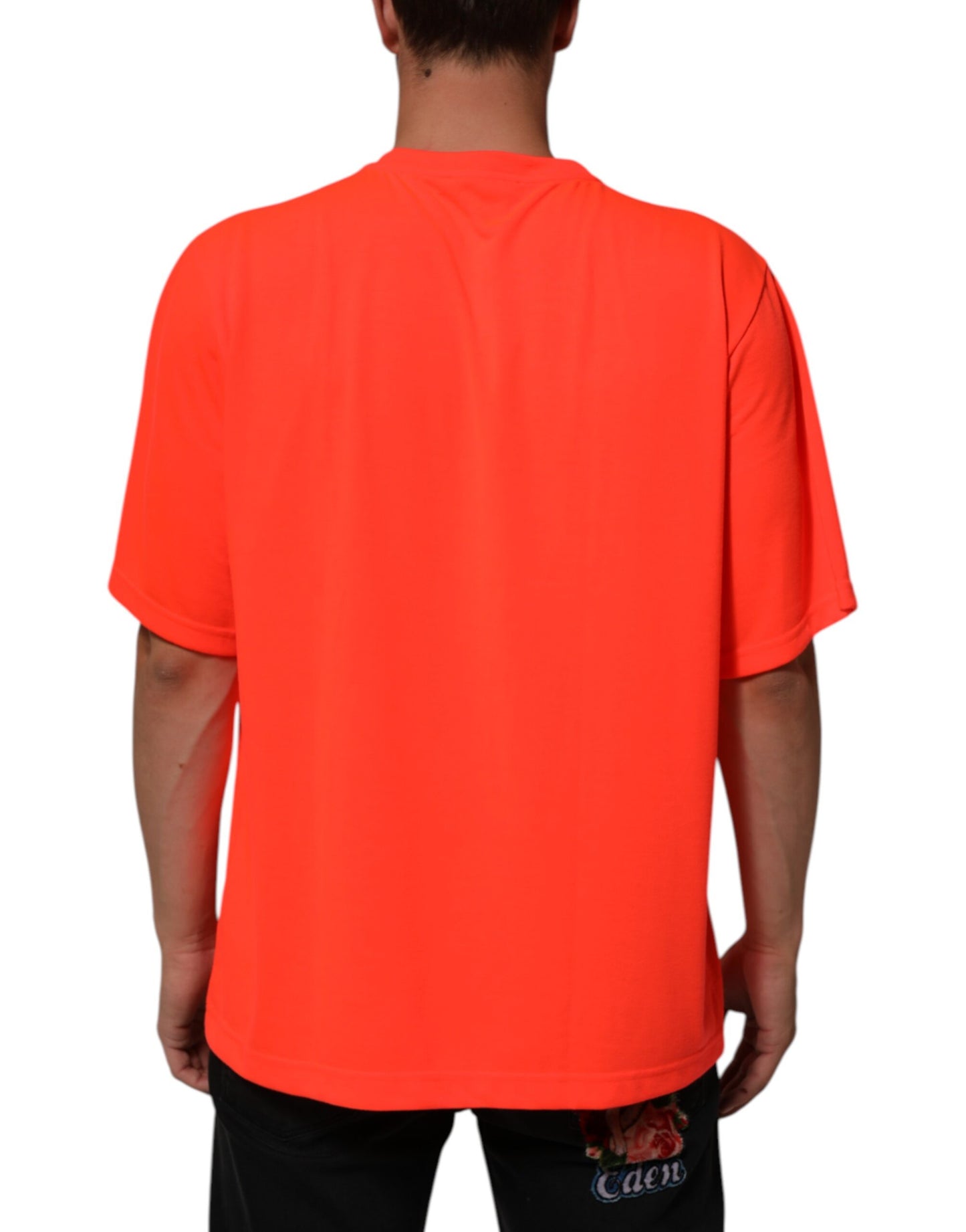 Dolce & Gabbana Neon Orange Polyester Men Crew Neck T-shirt Mens T-Shirt