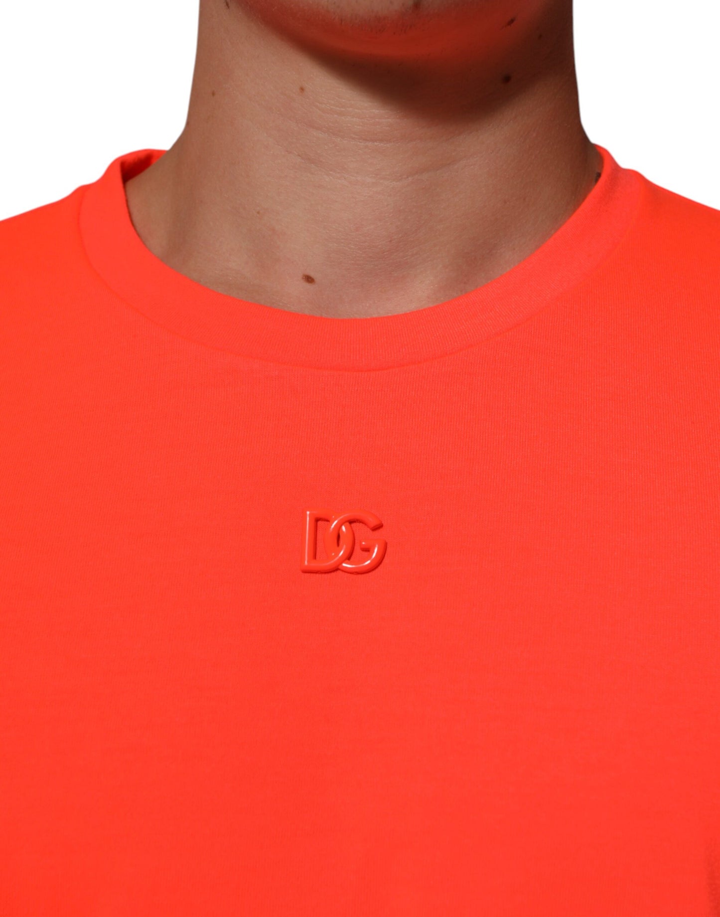 Dolce & Gabbana Neon Orange Polyester Men Crew Neck T-shirt Mens T-Shirt