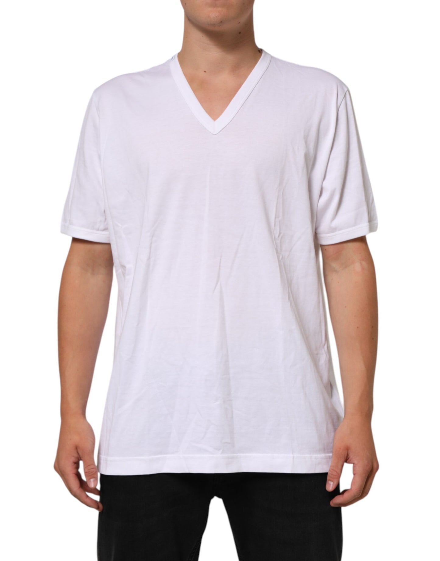 Dolce & Gabbana White Cotton V-Neck Short Sleeves T-shirt Mens T-Shirt