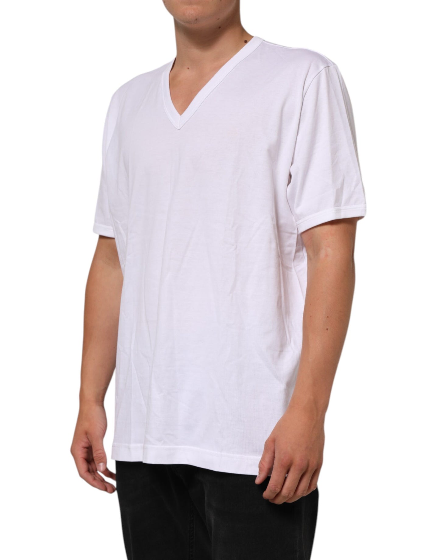 Dolce & Gabbana White Cotton V-Neck Short Sleeves T-shirt Mens T-Shirt