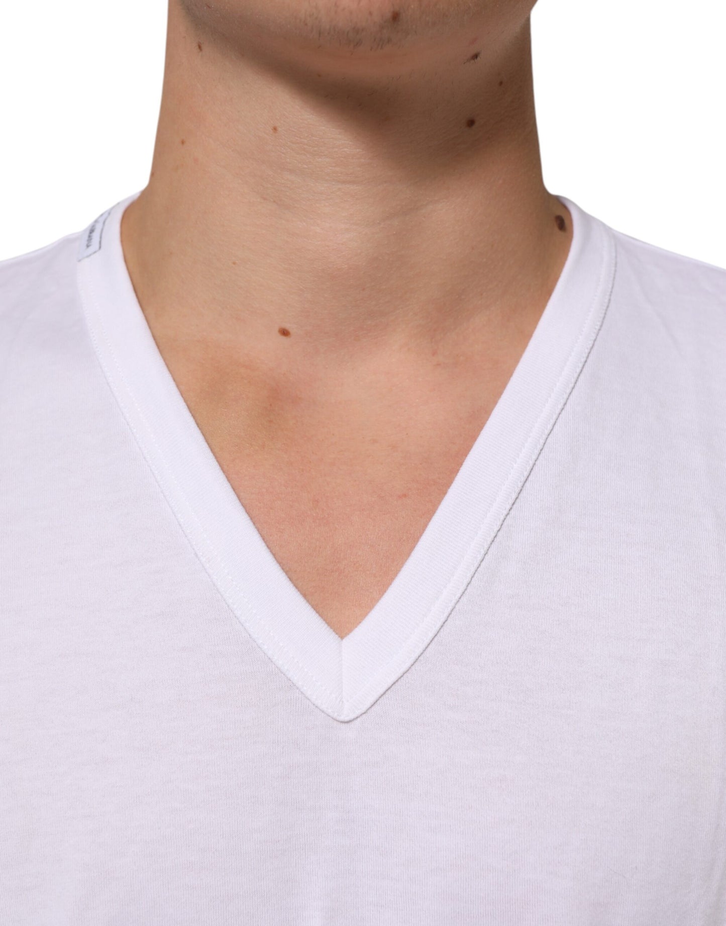 Dolce & Gabbana White Cotton V-Neck Short Sleeves T-shirt Mens T-Shirt