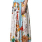 Dolce & Gabbana White Calendar Print Cotton Gathered Maxi Skirt