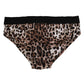 Dolce & Gabbana Brown Cotton Leopard Logo Midi Brief Underwear