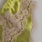 Dolce & Gabbana Green Silk Satin Floral Lace Trim Panty Underwear