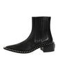 Dolce & Gabbana Black Leather Studded Men Short Boots Shoes