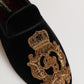 Dolce & Gabbana Black Velvet Gold Crown Mens Loafers Shoes