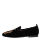 Dolce & Gabbana Black Velvet Gold Crown Mens Loafers Shoes
