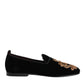Dolce & Gabbana Black Velvet Gold Crown Mens Loafers Shoes