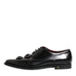 Dolce & Gabbana Black Leather Jeweled Crystals Derby Shoes