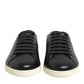 Dolce & Gabbana Black Leather Lace Up Low Top Sneakers Shoes