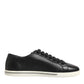 Dolce & Gabbana Black Leather Lace Up Low Top Sneakers Shoes