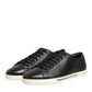 Dolce & Gabbana Black Leather Lace Up Low Top Sneakers Shoes