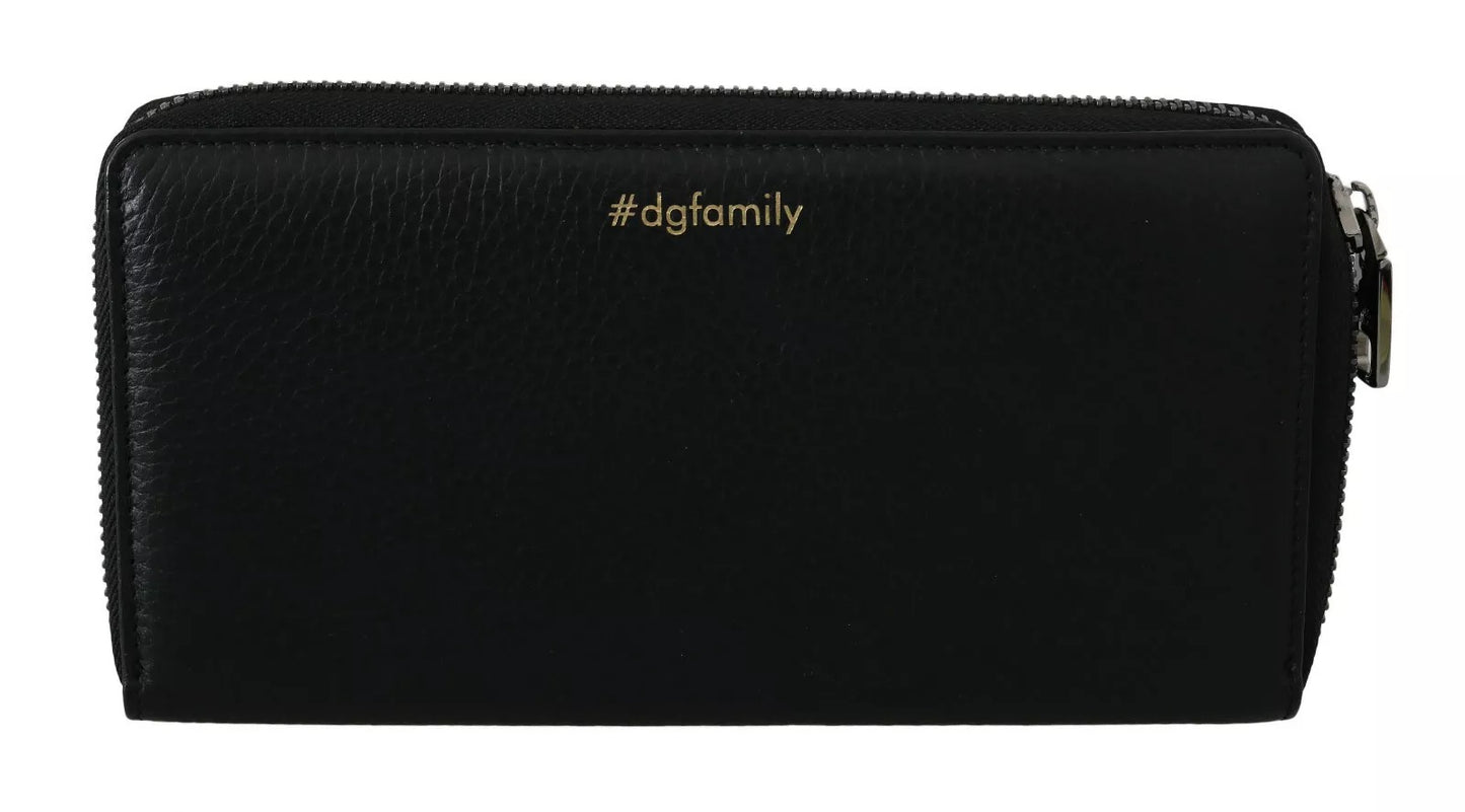 Dolce & Gabbana Black Leather #DGFAMILY Zipper Continental Mens Wallet Mens Wallet