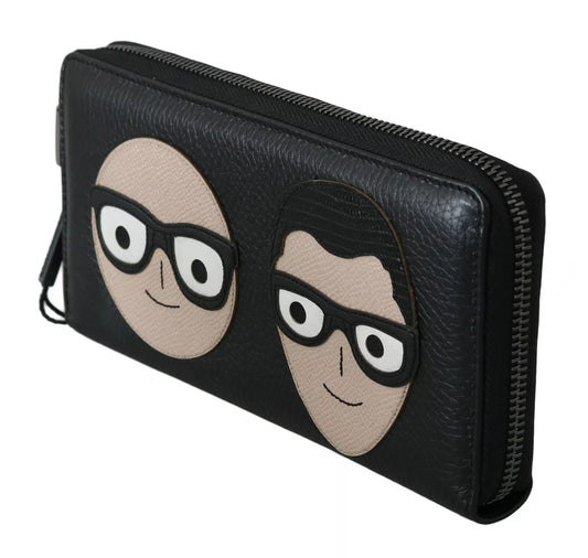 Dolce & Gabbana Black Leather #DGFAMILY Zipper Continental Mens Wallet Mens Wallet