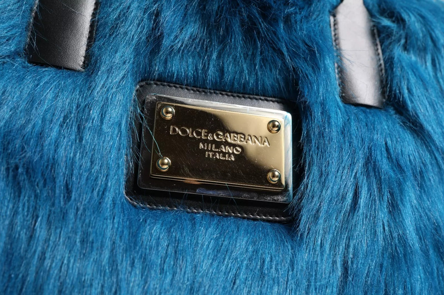 Dolce & Gabbana Blue Fur Logo Plaque Double Handle Shoulder Bag Womens Shoulder Bag Womens Tote Bag