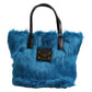Dolce & Gabbana Blue Fur Logo Plaque Double Handle Shoulder Bag Womens Shoulder Bag Womens Tote Bag