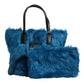 Dolce & Gabbana Blue Fur Logo Plaque Double Handle Shoulder Bag Womens Shoulder Bag Womens Tote Bag