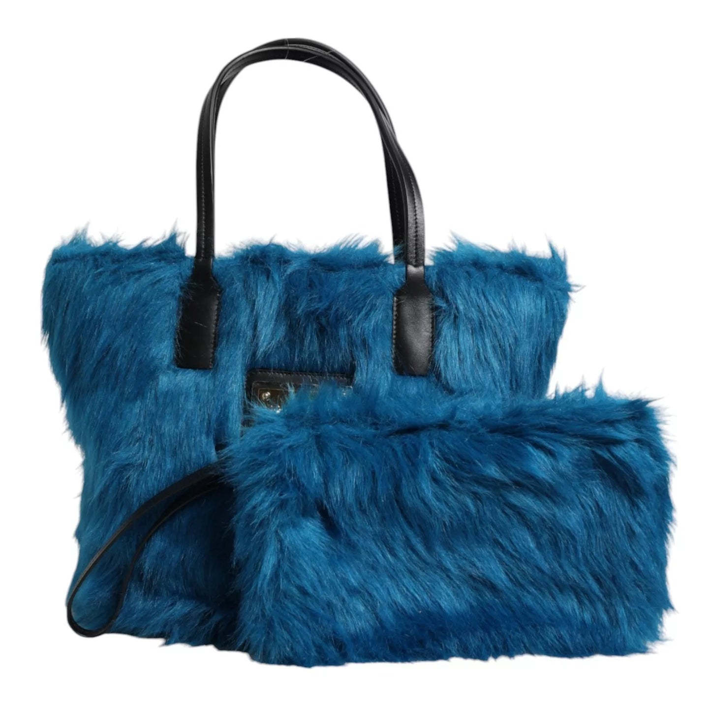 Dolce & Gabbana Blue Fur Logo Plaque Double Handle Shoulder Bag Womens Shoulder Bag Womens Tote Bag