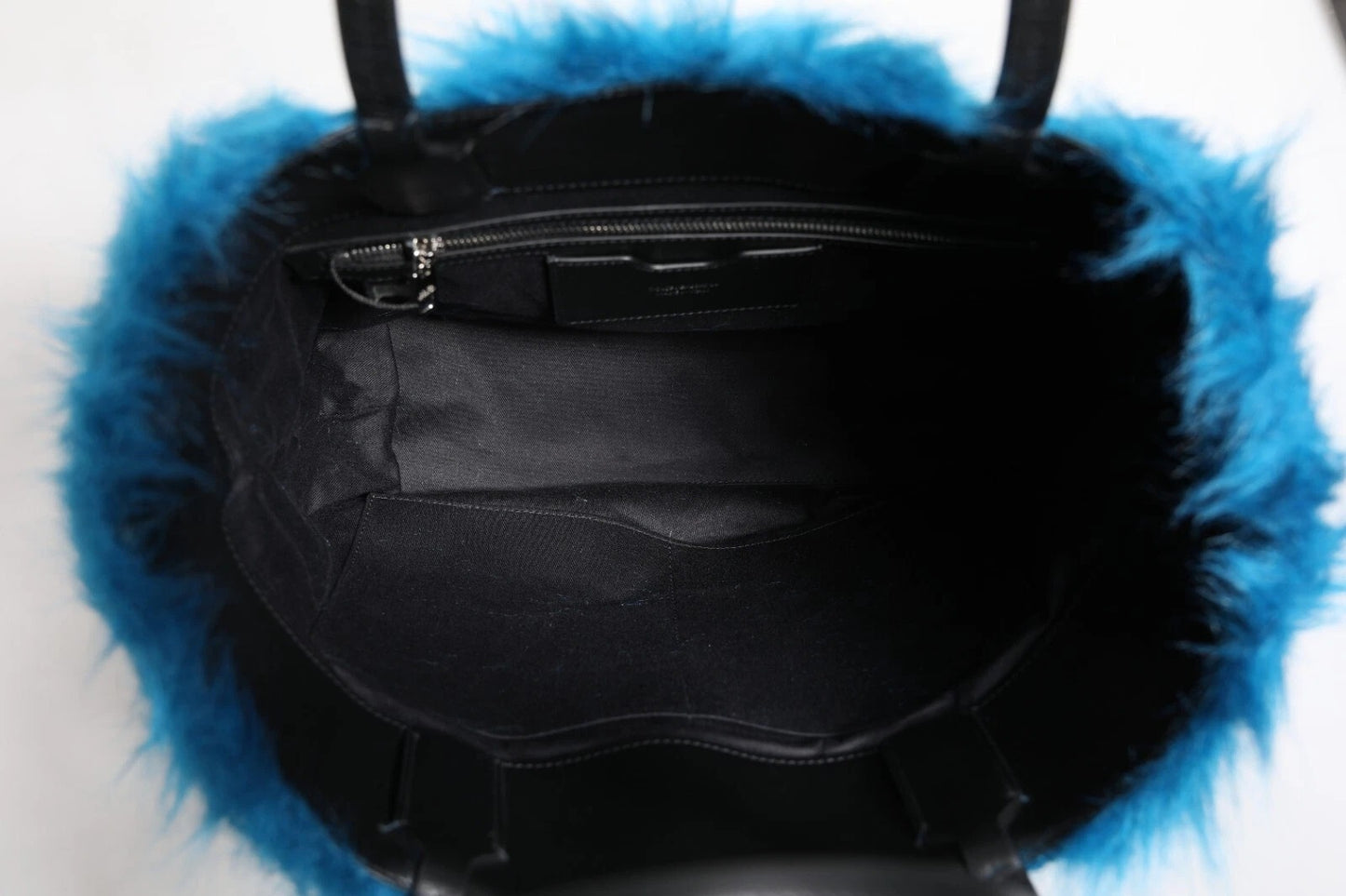 Dolce & Gabbana Blue Fur Logo Plaque Double Handle Shoulder Bag Womens Shoulder Bag Womens Tote Bag