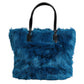 Dolce & Gabbana Blue Fur Logo Plaque Double Handle Shoulder Bag Womens Shoulder Bag Womens Tote Bag