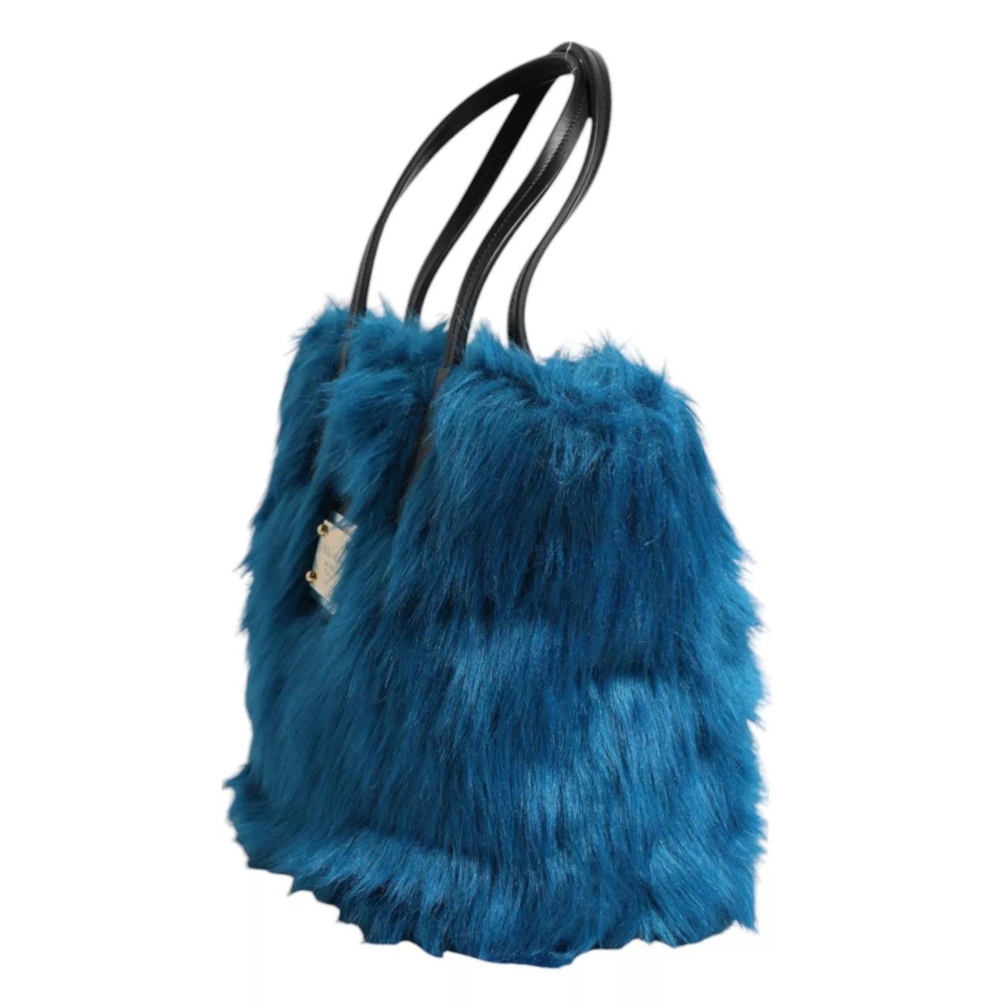 Dolce & Gabbana Blue Fur Logo Plaque Double Handle Shoulder Bag Womens Shoulder Bag Womens Tote Bag
