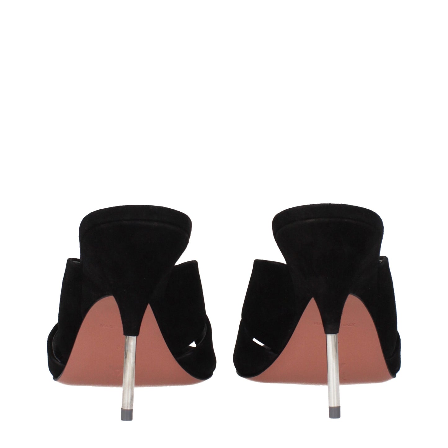 Amina Muaddi Black Leather Stiletto Heel Sandals