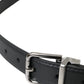 Dolce & Gabbana Black Leather Silver Metal Buckle Men Belt