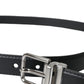 Dolce & Gabbana Black Leather Silver Metal Buckle Men Belt