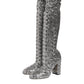 Dolce & Gabbana Silver Sequins Glitter High Heel Boot Shoes