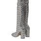 Dolce & Gabbana Silver Sequins Glitter High Heel Boot Shoes