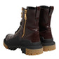 Dolce & Gabbana Maroon Leather Mid Calf Biker Boots Shoes