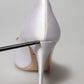 Dolce & Gabbana White Crystals Peep Toe Satin Pumps Shoes