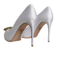 Dolce & Gabbana White Crystals Peep Toe Satin Pumps Shoes