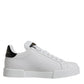 Dolce & Gabbana White Black Leather Low Top Sneakers Shoes