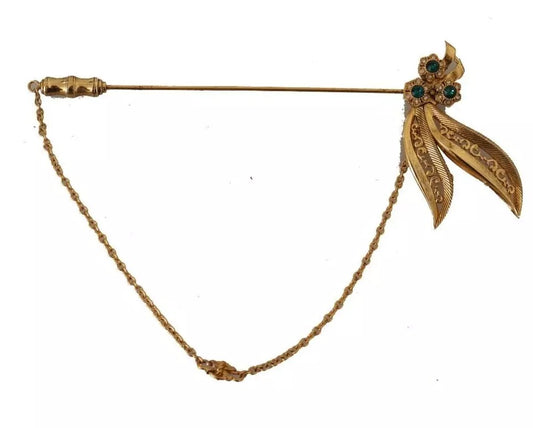 Dolce & Gabbana Gold Tone 925 Sterling Silver Crystal Chain Brooch Womens Brooch
