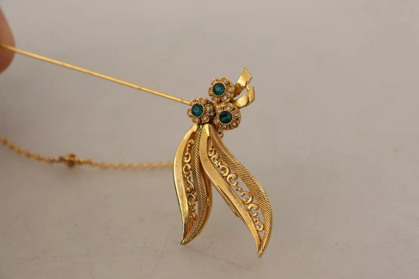 Dolce & Gabbana Gold Tone 925 Sterling Silver Crystal Chain Brooch Womens Brooch
