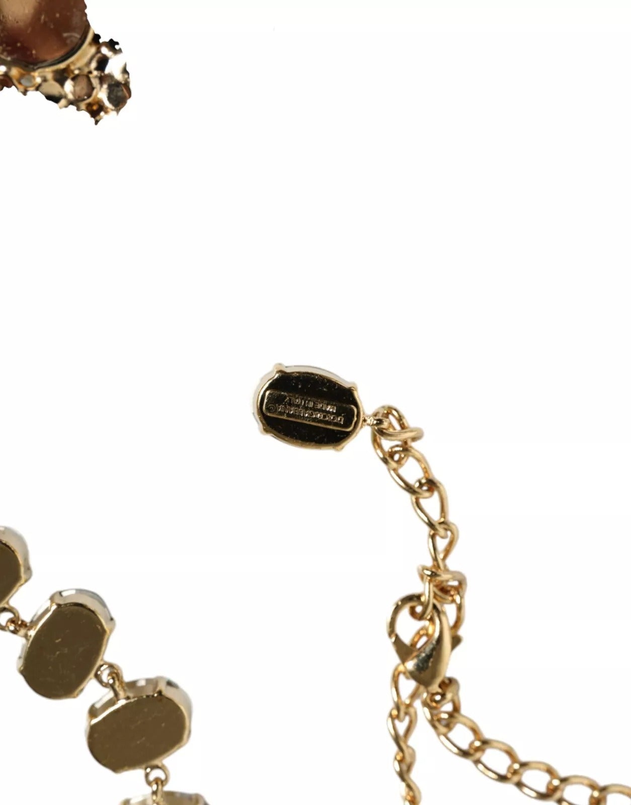 Dolce & Gabbana Gold Brass Link Chain Rose Petal Crystal Necklace Womens Necklace