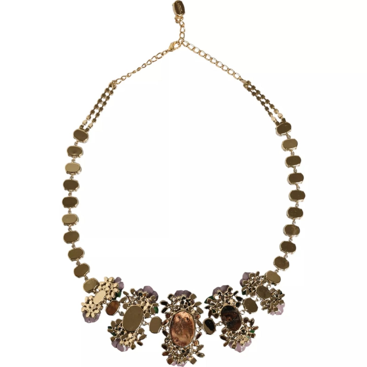 Dolce & Gabbana Gold Brass Link Chain Rose Petal Crystal Necklace Womens Necklace
