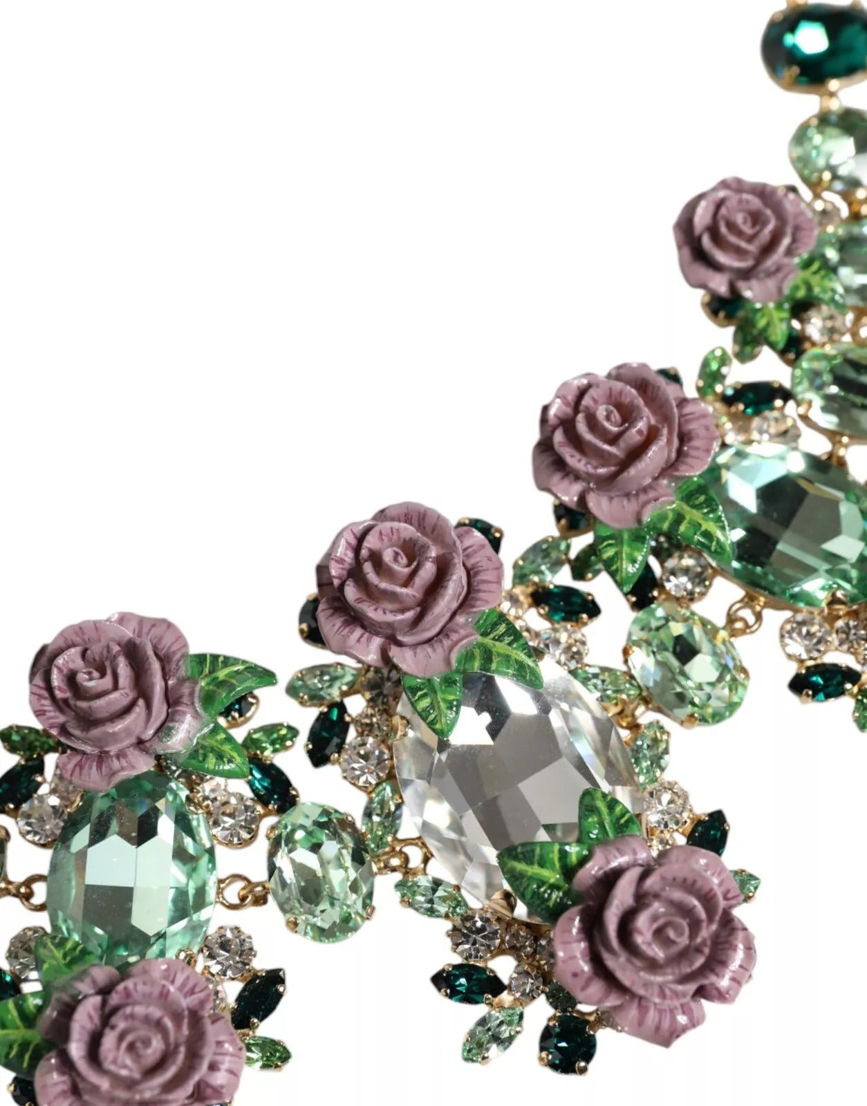 Dolce & Gabbana Gold Brass Link Chain Rose Petal Crystal Necklace Womens Necklace