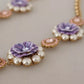 Dolce & Gabbana Gold Tone Floral Crystals Purple Embellished Womens Necklace