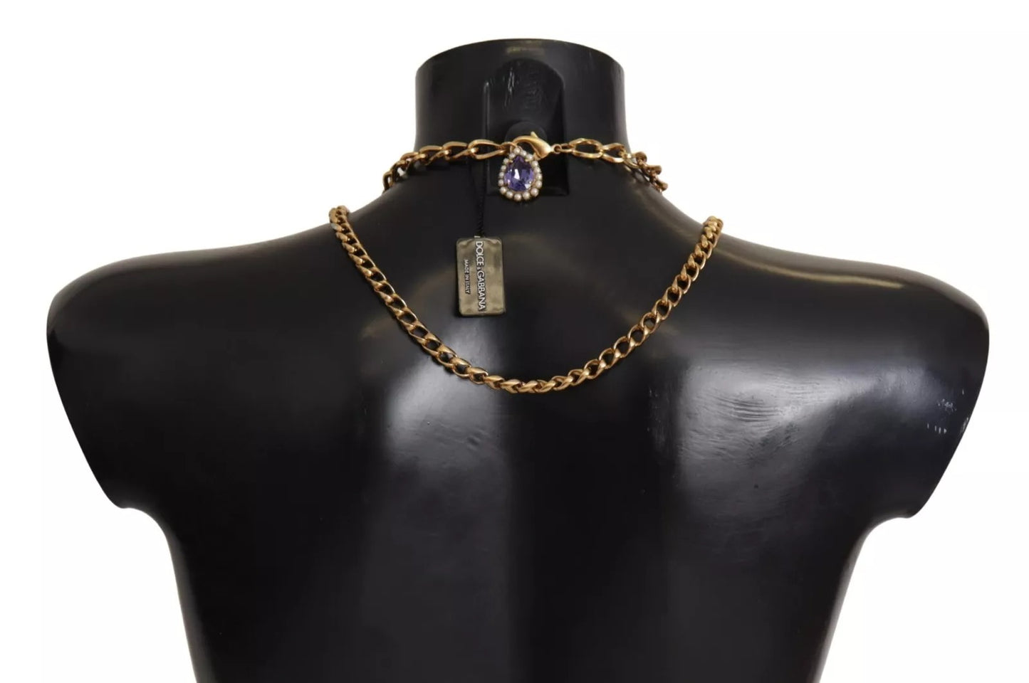 Dolce & Gabbana Gold Tone Floral Crystals Purple Embellished Womens Necklace