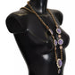 Dolce & Gabbana Gold Tone Floral Crystals Purple Embellished Womens Necklace