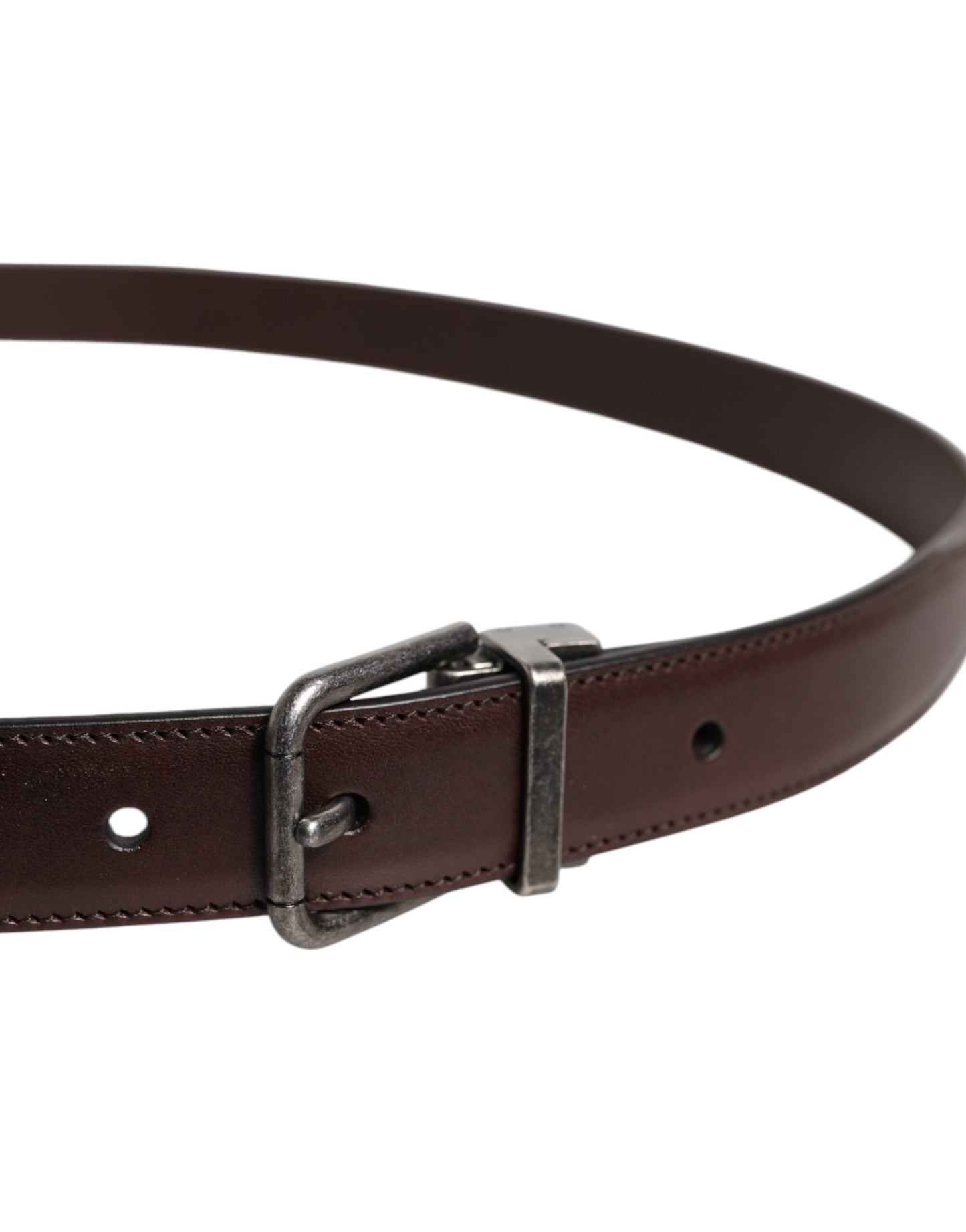 Dolce & Gabbana Dark Brown Leather Antique Silver Buckle Belt