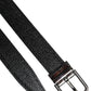 Dolce & Gabbana Black Textured Leather Silver Metal Buckle Men Belt