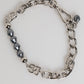 Dolce & Gabbana Silver Tone Chain Lobster Clasp Logo Gray Pearls Bracelet Mens Bracelet