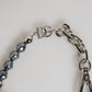 Dolce & Gabbana Silver Tone Chain Lobster Clasp Logo Gray Pearls Bracelet Mens Bracelet