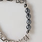 Dolce & Gabbana Silver Tone Chain Lobster Clasp Logo Gray Pearls Bracelet Mens Bracelet