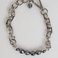 Dolce & Gabbana Silver Tone Chain Lobster Clasp Logo Gray Pearls Bracelet Mens Bracelet
