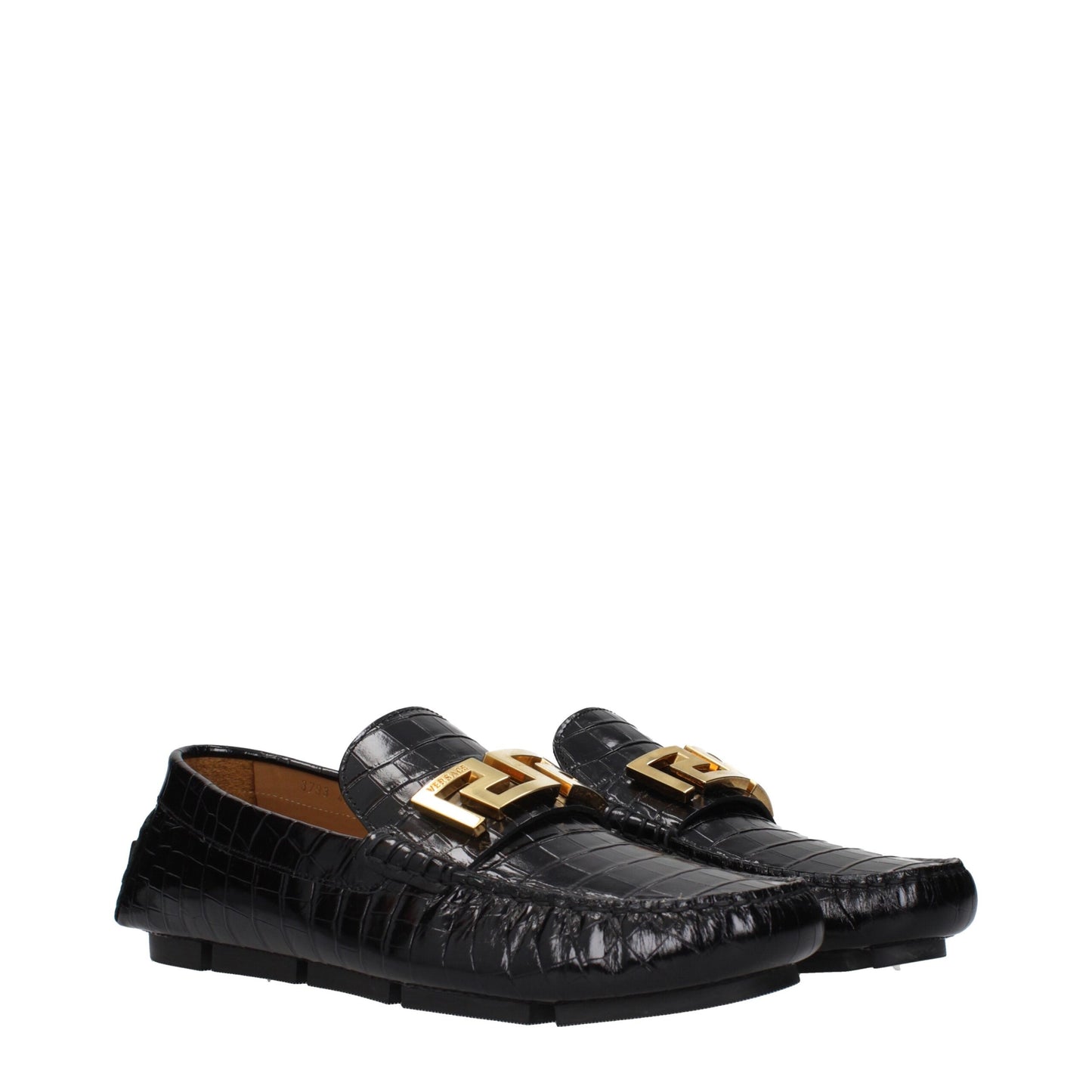 Versace Black Leather Slip-On Loafers