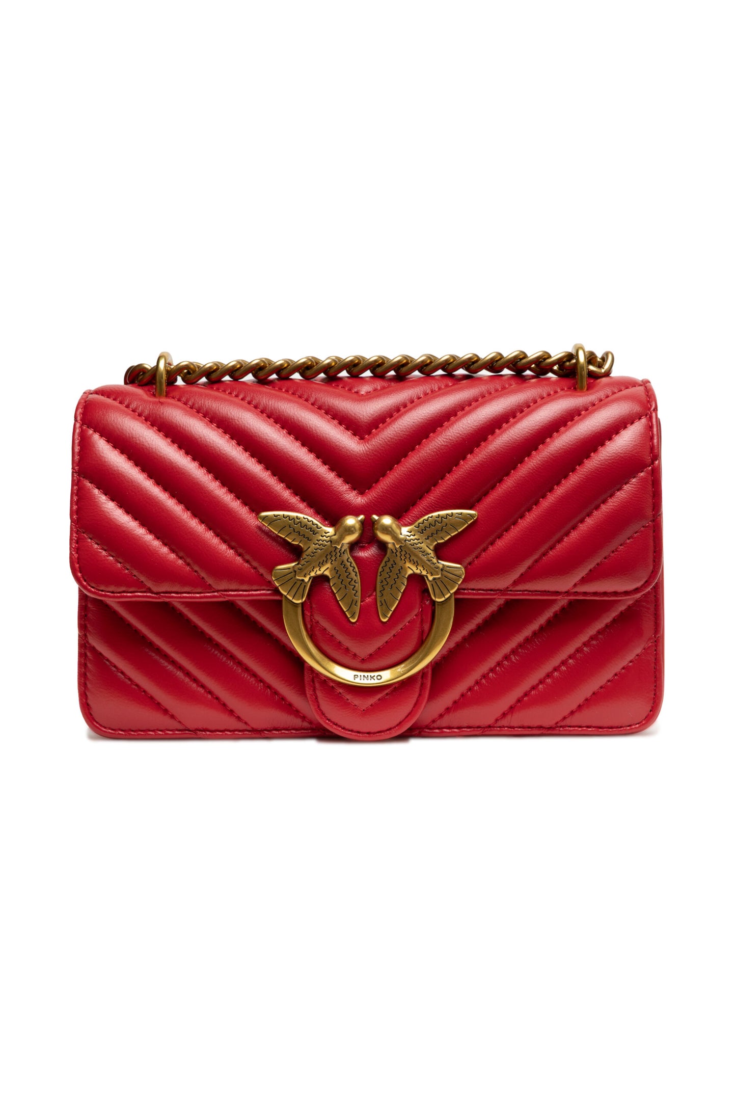 PINKO Red Leather Love One Mini Shoulder Bag Womens Shoulder Bag